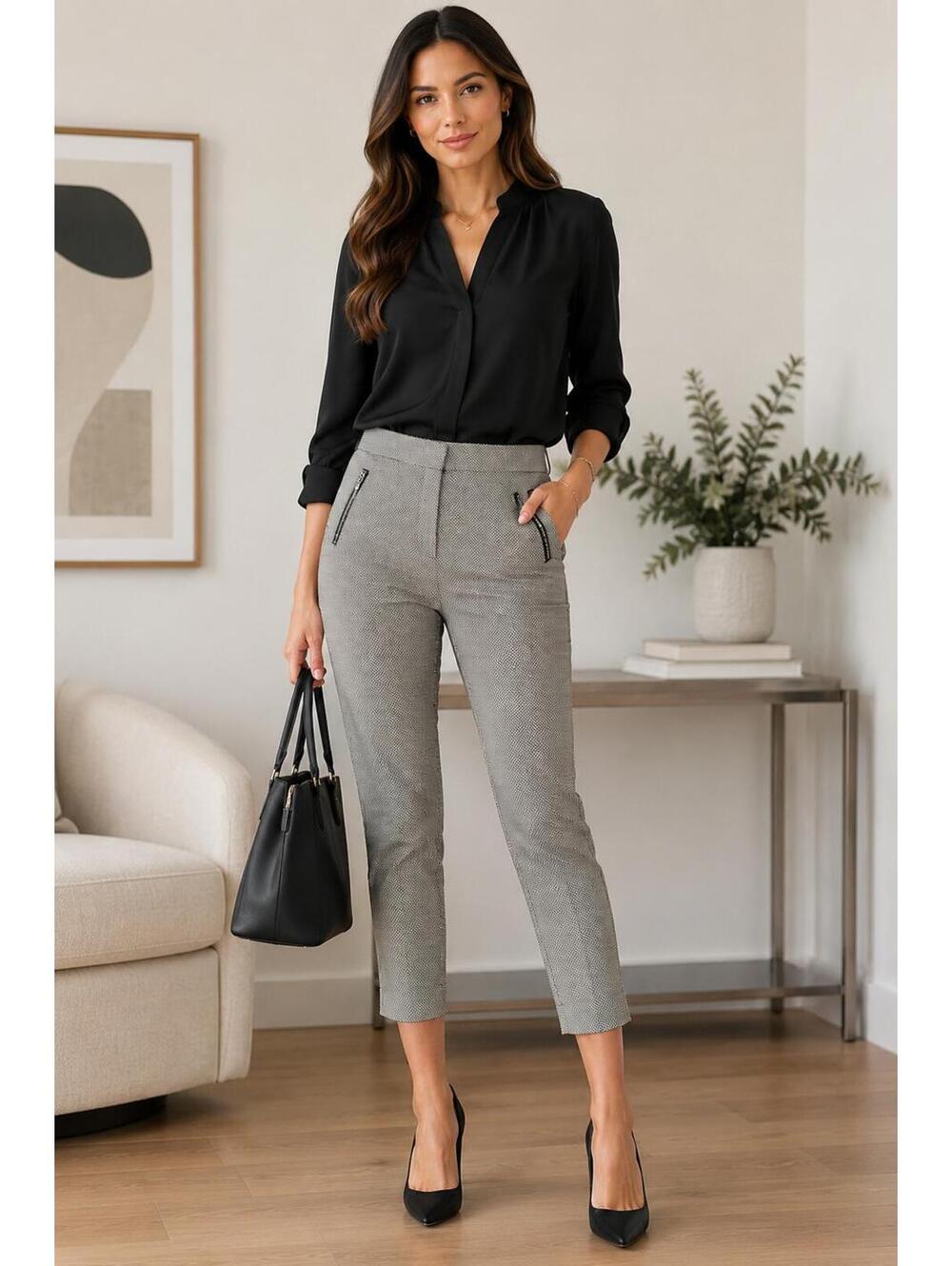 NWT Worthington Slim Fit Cropped Ankle Pants Black White Size 10